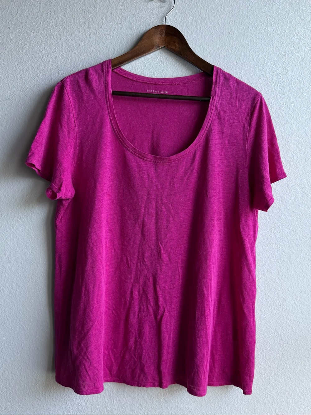 Eileen Fisher Linen Magenta Pink  Scoop Neck Short Sleeves Large Top Blouse G